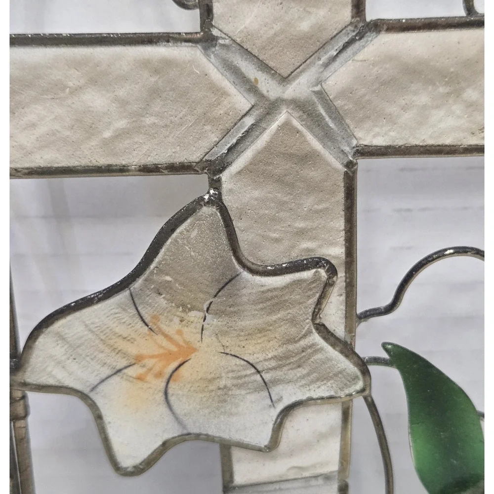 Vtg Capiz Shell Cross Calla Lily Triptych Panel 7.5